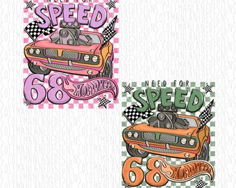 Need For Speed | Pink or Green Hot Race Cars | Ready to Press Sublimation Transfer | T-Shirt Making Supplies