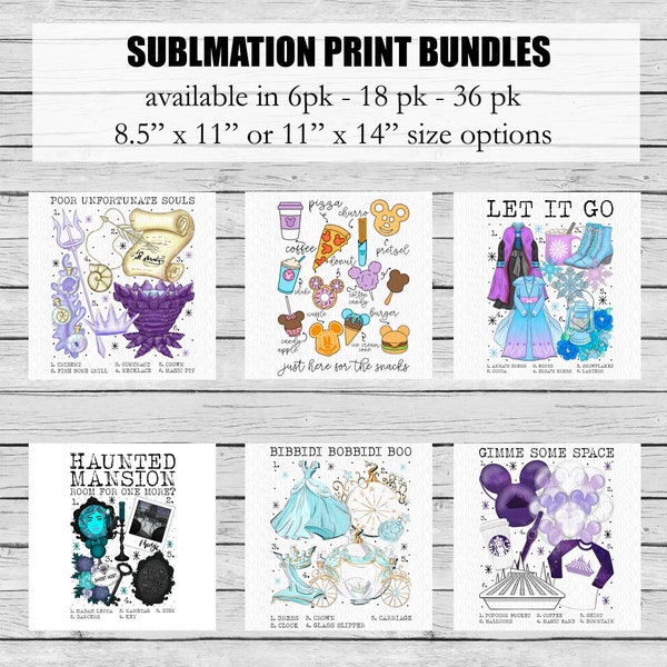 Happiest Bundle | Magical Amusement Park + Movie | Ready to Press Sublimation Transfers | Character T-Shirt Making Supplies