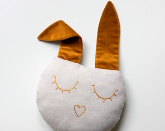 Personalized bunny - ears mustard velvet pillow