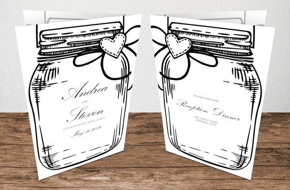 Black Mason Jar Wedding Program Booklet Template Black Etsy