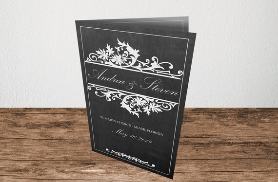 Printable Chalkboard Foldover Wedding Program Template Diy Etsy
