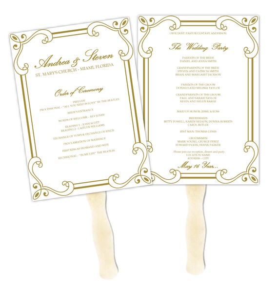 Diy Wedding Program Fan Template Etsy