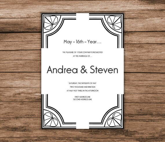 Art Deco Wedding Invitation Template Vector Free Download