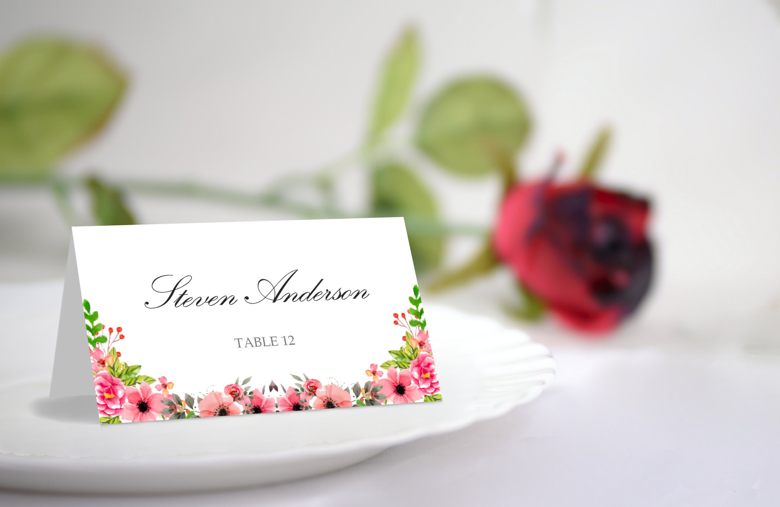 DIY Floral Tischkarte Zelt Vorlage Karte sitzt Etsy