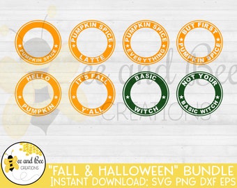 INSTANT DOWNLOAD: Personalized Starbucks Fall / Pumpkin spice coffee Bundle ring svg, png, dfx and eps file.