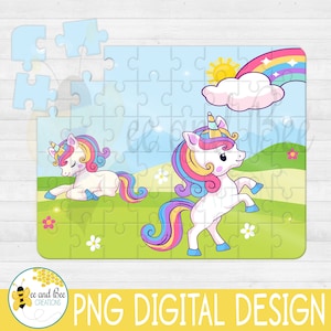 Unicorn Puzzle Sublimation PNG Design Download, Personalization Gift Set, Pillow Cases, T-shirts, Party favors,