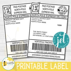 Editable North Pole Shipping Label Printable - Instant Download, Naughty or Nice, Santa package, gift label