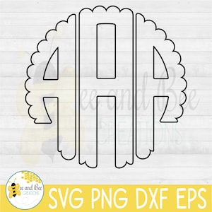 Outlined Scallop monogram svg, png, eps, and dxf files