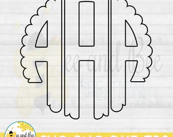 Outlined Scallop monogram svg, png, eps, and dxf files
