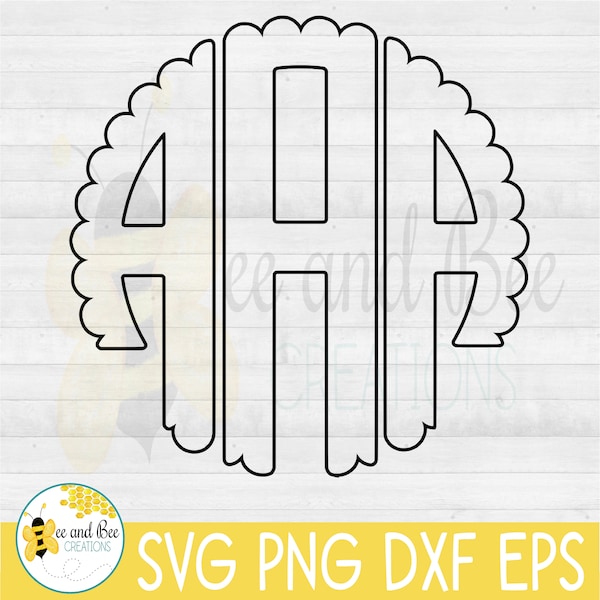 Outlined Scallop monogram svg, png, eps, and dxf files