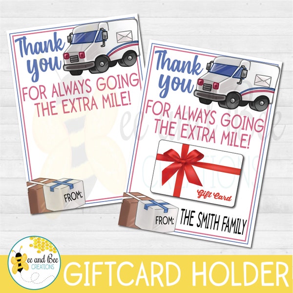 Gift Card Holder for Postal Carrier, Mailman, Mailwoman. Mail Themed Thank You Card. Instant Digital Download