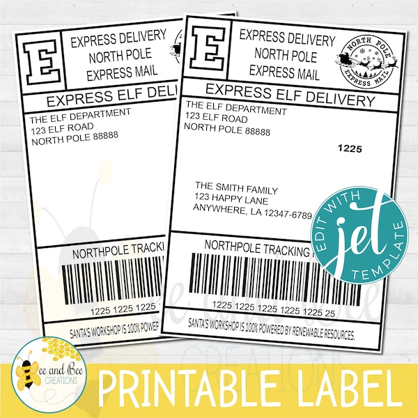 Editable Elf Shipping Label Printable - Instant Download, Elf arrival package