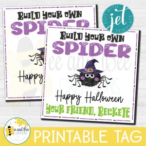 Étiquette cadeau d’Halloween - fichiers png, pdf et jpg - Trick or Treat, Favor Tag, Party tags, Construisez votre propre araignée, Créez votre propre araignée