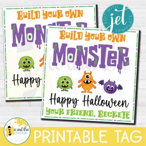 Étiquette cadeau d’Halloween - fichiers png, pdf et jpg - Trick or Treat, Favor Tag, Party tags, Construisez votre propre monstre, Créez votre propre monstre
