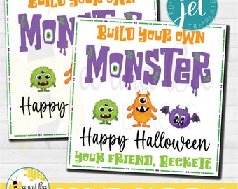 Halloween Gift tag - png, pdf and jpg files - Trick or Treat, Favor Tag, Party tags, Build Your own Monster, Make your own Monster