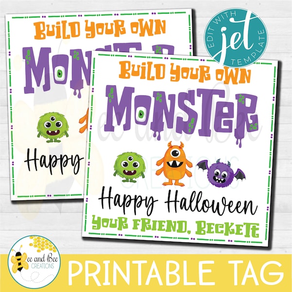 Halloween Gift tag - png, pdf and jpg files - Trick or Treat, Favor Tag, Party tags, Build Your own Monster, Make your own Monster