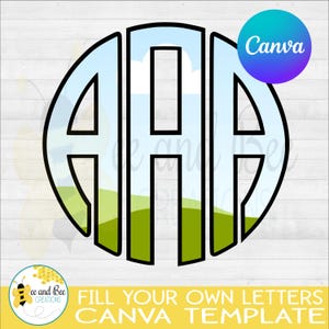 Füllen Sie Ihre eigenen Kreismonogrammbuchstaben auf CANVA, Sublimation Ziehen und Ablegen von Alphabetbuchstaben PNG bearbeitbare Canva Rahmendesigns