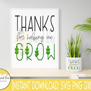 Danke für die Hilfe mir wachsen -- Svg, Png, Dxf und Eps Dateien / Pflanzen, Kaktus, Blumentöpfe, Lehrer Wertschätzung