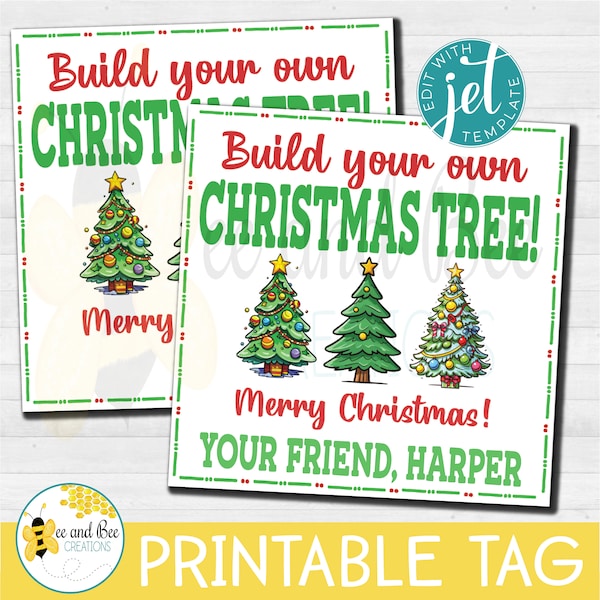 Christmas Gift tag - png, pdf and jpg files - Favor Tag, Party tags, Build Your own Christmas Tree, Make your own Christmas Tree