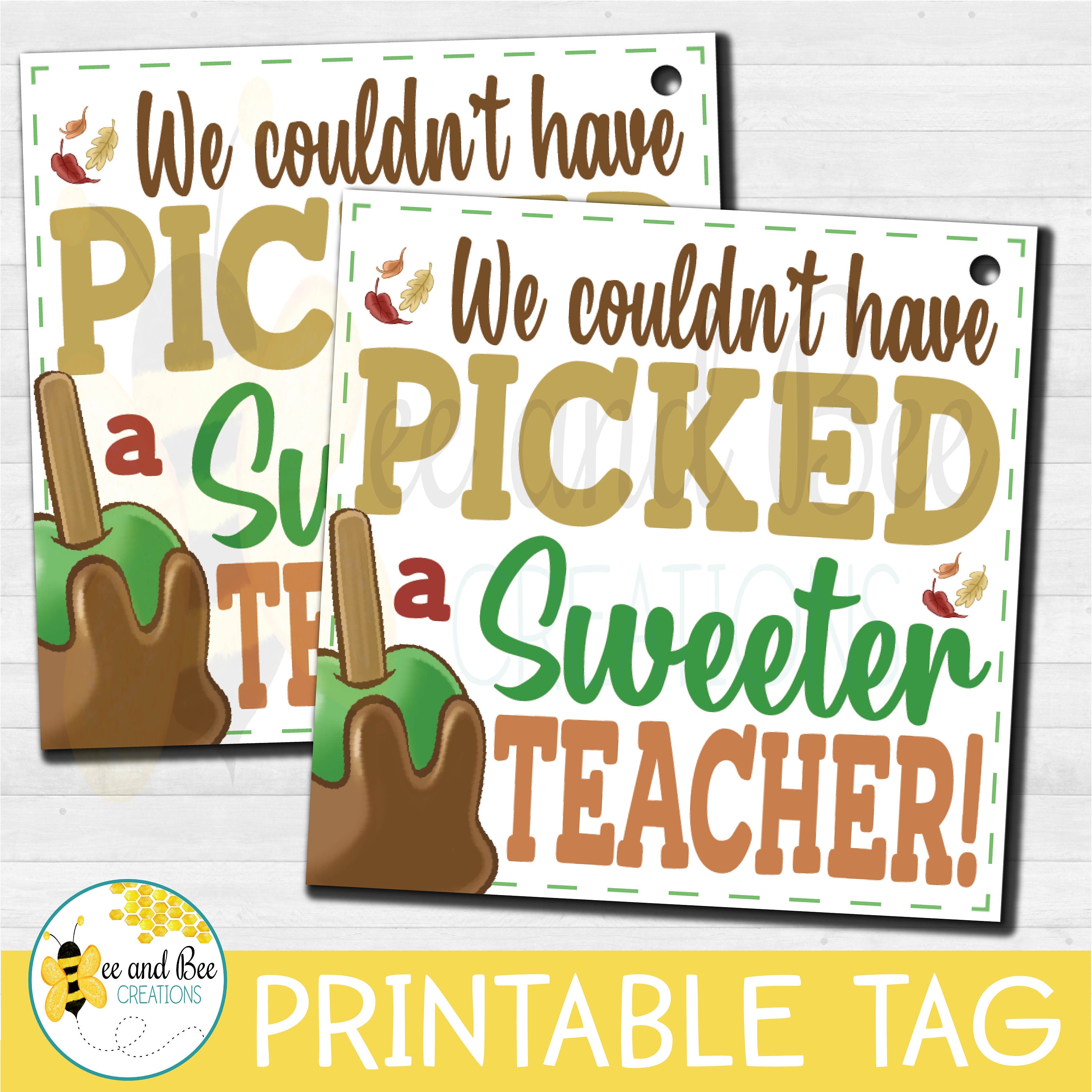 Caramel Apple Teacher Appreciation Gift Tag (PNG, PDF, JPG) - Etsy