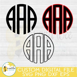 Può includere: Tre lettere monogramma nere "AAA" in un cerchio, con un contorno rosso, su sfondo bianco. Le lettere sono in grassetto, in carattere a blocchi. L'immagine è un file digitale per l'artigianato.