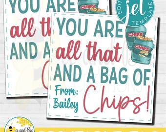 Bag of Chips Gift tag - png, pdf and jpg files - Favor Tag, Party tags, All that and a Bag of Chips