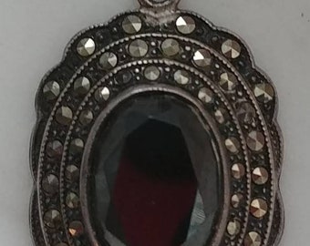 Pendentif Art Déco Argent 950 Hématite & Marcasite | Bijou Vintage Années 20 | Occasion Très Bon état