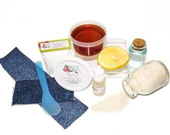 Natural Sugaring Wax Hair Removal Kit: Soft Formula, Denim Strips (2 oz)
