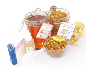 Sugaring Hair Removal Set: Lemon Zest Sugar Scrub, Natural Wax