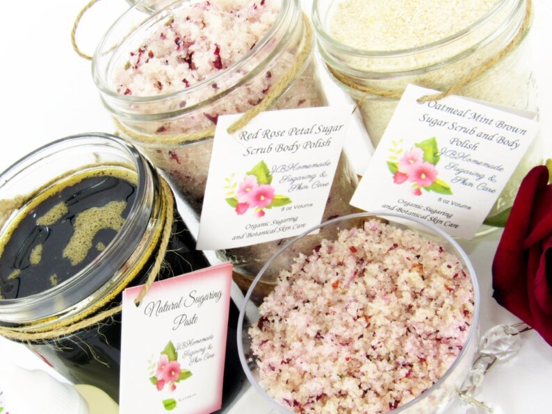 Sugaring Hair Removal Set Oatmeal Scrub Red Rose Sugar Scrub Etsy