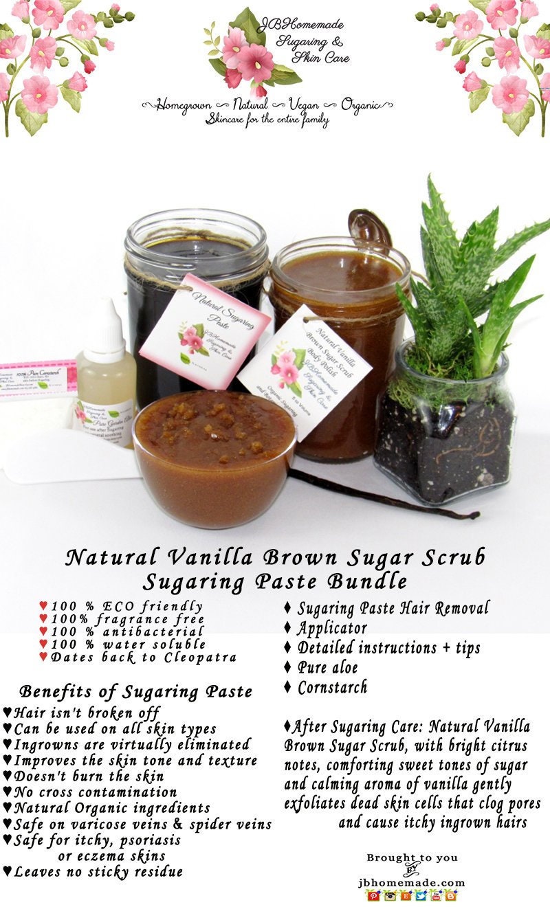 Sugaring Hair Removal Set With Vanilla Aloe Brown Sugar Scrub