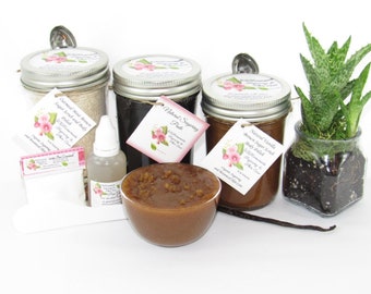 Sugaring Hair Removal Set, Oatmeal Scrub, Vanilla Aloe Brown Sugar Scrub - thicker hair, Body Sugar, natural sugaring, natural sugar scrub