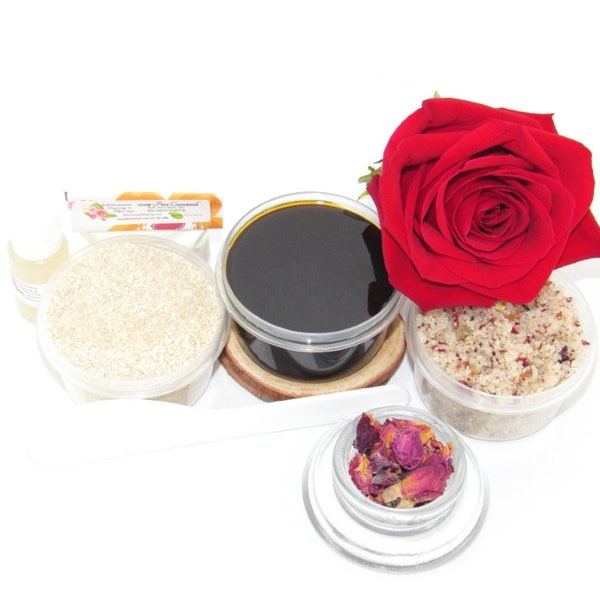 Sugaring Paste Hair Removal Set, Oatmeal Scrub, Red Rose Sugar Scrub - thicker hair, Natural Body sugaring wax starter set with sugar scrubs