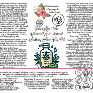 Label for Pure Aloe Vera Soothing Gel: Unleash the Natural Power of Pure Aloe Vera with Our Chemical-Free Soothing Gel All Natural, Chemical-Free, Soothing Skincare.