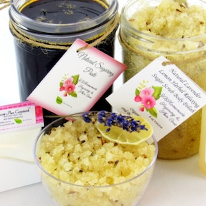 Sugaring Hair Removal Set with Lavender Lemon Sugar Scrub - thicker hair, Body Sugar, natural sugaring, natural sugar scrub, lavender scrub