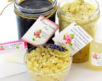 Sugaring Hair Removal Set with Lavender Lemon Sugar Scrub - thicker hair, Body Sugar, natural sugaring, natural sugar scrub, lavender scrub