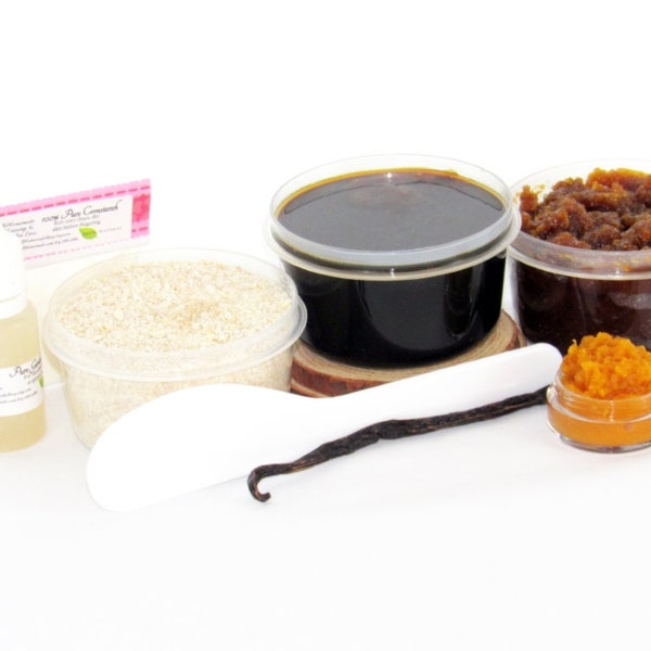 Sugaring Paste Hair Removal Set, Oatmeal Scrub, Pumpkin Brown Sugar Scrub - thicker hair, Natural sugaring wax starter set with sugar scrubs