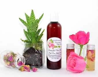 Pink Rose Aloe, Rose Aloe, Real Rose Aloe Vera Gel, Pure Aloe Vera, Chemical Free, Aloe Vera Leaf Gel with Fresh Pink Rose Petals, 8 Oz