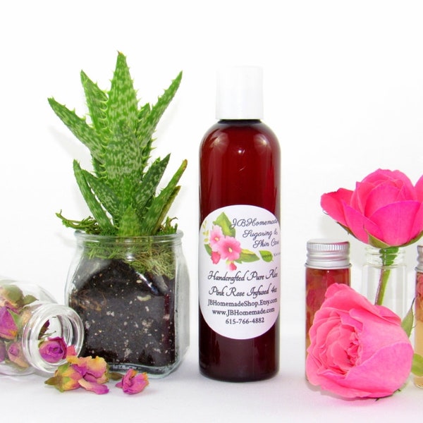 Pink Rose Aloe, Rose Aloe, Real Rose Aloe Vera Gel, Pure Aloe Vera, Chemical Free, Aloe Vera Leaf Gel with Fresh Pink Rose Petals, 4 Oz