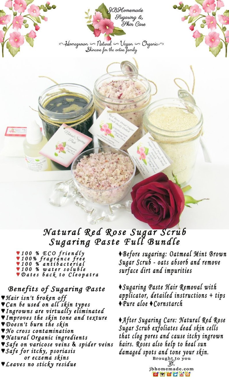 Sugaring Hair Removal Set Oatmeal Scrub Red Rose Sugar Scrub Etsy