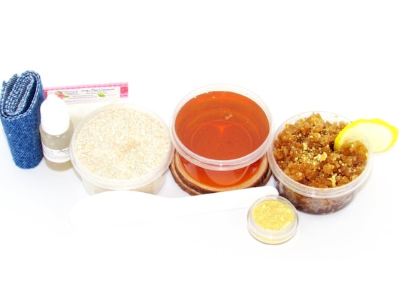Natural Sugaring Hair Removal Starter Set, Oatmeal Mint & Lemon Scrubs