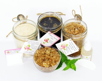 Sugaring Hair Removal Set, Oatmeal Scrub, Peppermint Coconut Sugar Scrub - thicker hair, Body Sugar, natural sugaring, natural sugar scrub