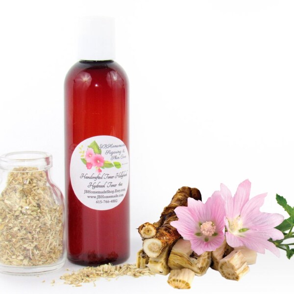 Handmade Pure Hollyhock Hydrosol Toner - All Natural Facial skin care made with Garden-Fresh Flower & Root Extracts Garden-to-Bottle - 4 oz