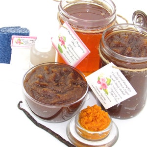 Sugaring Hair Removal Set: Pumpkin Brown Sugar Scrub, Aloe & Denim Strips