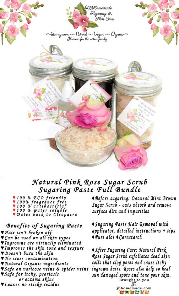 Sugaring Hair Removal Set Oatmeal Scrub Pink Rose Sugar Etsy