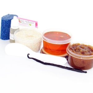 Sugaring Hair Removal Set, Oatmeal Scrub, Vanilla Aloe Brown Sugar Scrub thinner hair, Natural Body sugaring starter set with sugar scrubs image 2