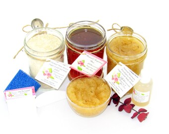 Sugaring Hair Removal Set, Oatmeal Scrub, Eucalyptus Rosemary Sugar Scrub - thinner hair, Body Sugar, natural sugaring, natural sugar scrub