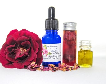 Rose the Age Away Facial Serum - Avocado and Rosehip Seed oils, Handcrafted Rose Water, Vitamin E Nourishing Skincare from Our Gardens 15ml