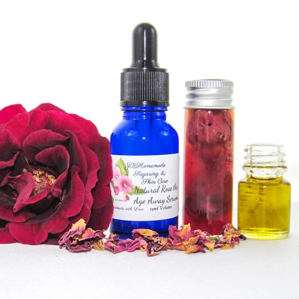 Rose the Age Away Facial Serum - Avocado and Rosehip Seed oils, Handcrafted Rose Water, Vitamin E Nourishing Skincare from Our Gardens 15ml