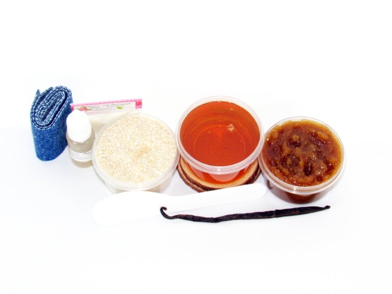 Sugaring Hair Removal Set, Oatmeal Scrub, Vanilla Aloe Brown Sugar Scrub thinner hair, Natural Body sugaring starter set with sugar scrubs image 1